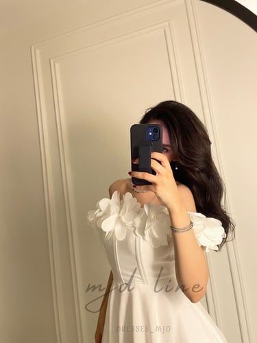 فستان ورود ابيض اوف شولدر ميدي