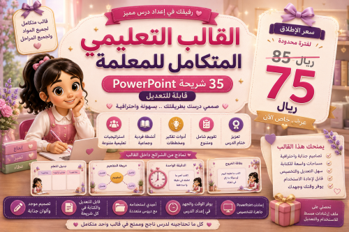 قالب تعليمي للمعلمة 35 شريحة قابل للتعديل