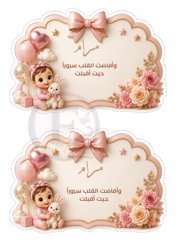 كرت طاولة مواليد قابل للتعديل وكتابة الاسم