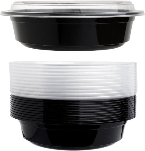 Micro Cont Rect black round 32 oz with transparent lid