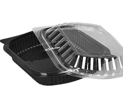 Micro Cont Rect black 48 oz with transparent lid