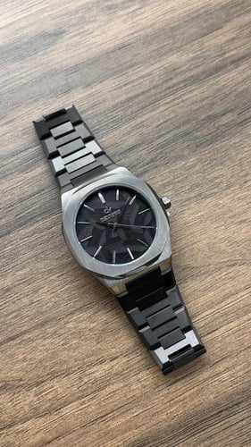 طقم ساعة استيل رمادي رجالي