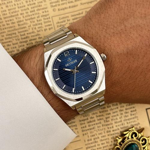 ساعة رجالية فاخرة بتصميم كلاسيكي – فضي كحلي