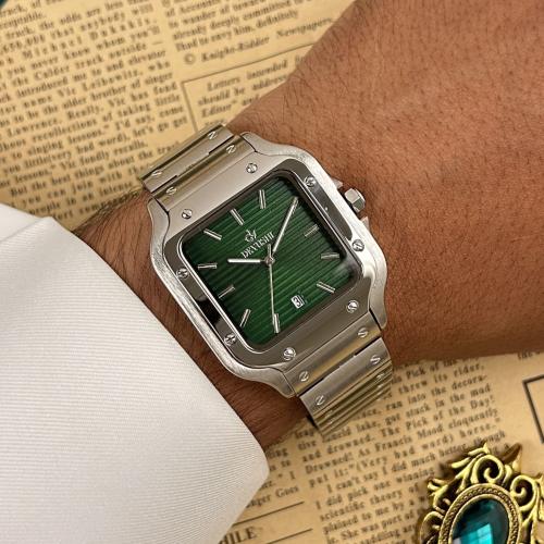 ساعة رجالية بتصميم مربع أنيق - فضي اخضر