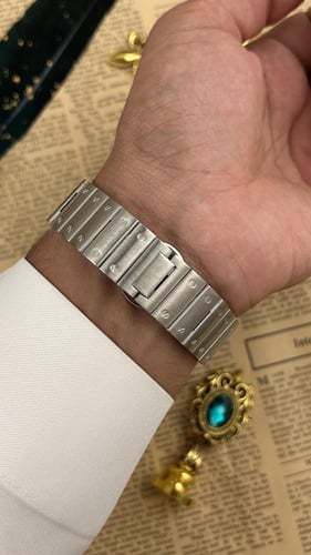 ساعة رجالية بتصميم مربع أنيق - فضي اخضر