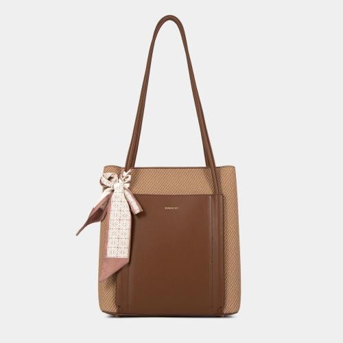 شنطة كتف نسائية ومحفظة جلد بني كافي من BAGCO – تصم...