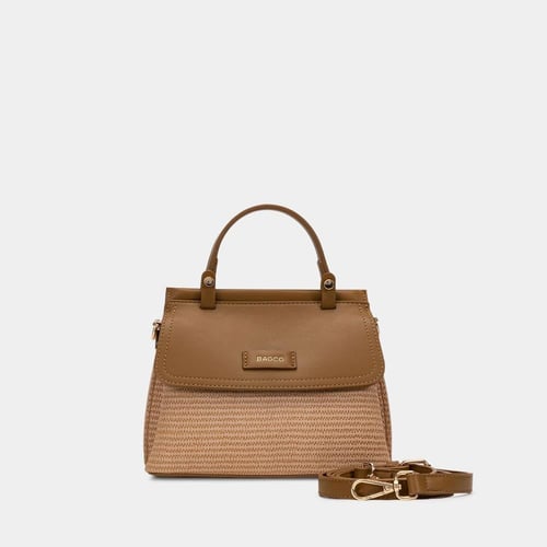 شنطة يد نسائية جلد وقماش بيج كاكي من BAGCO – تصميم...