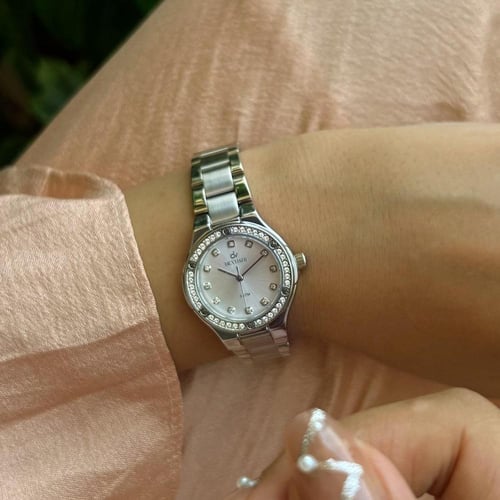 طقم ساعة واسوارة نسائية ديفوشي استيل بلون فضي