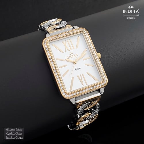 ساعة نسائية انديرا استيل بلون فضي و ذهبي (إطار كبي...