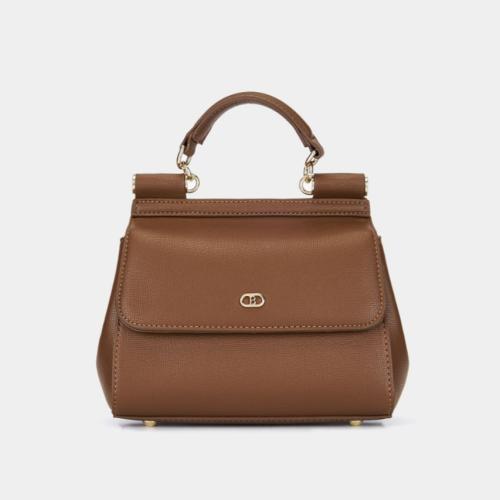 شنطه يد نسائي جلد بتصميم أنيقة بلون بني