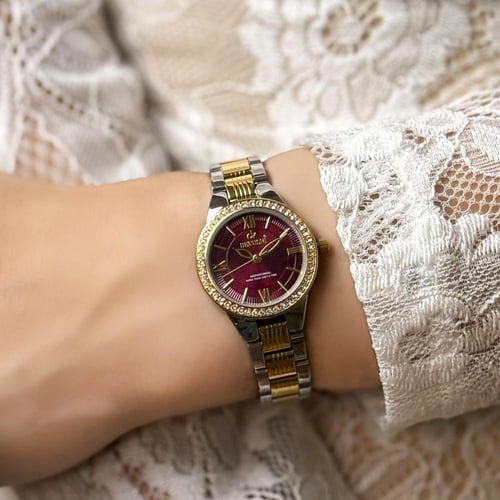 طقم ساعة نسائية ديفوشي استيل بلون فضي و ذهبي