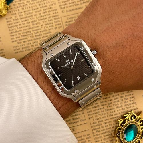 ساعة ديفوشي رجالية فضي ميناء اسود بتصميم مربع فخم