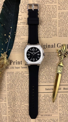 ساعة ديفوشي رجالية سوداء بإطار استيل وحزام مطاط نا...