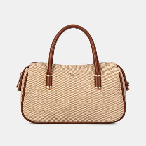 شنطه يد نسائي جلد وقماش عصرية وملفتة - لون بيج اوف...