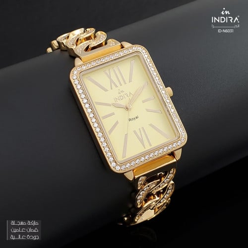 ساعة نسائية انديرا استيل بلون ذهبي (إطار كبير لتُظ...