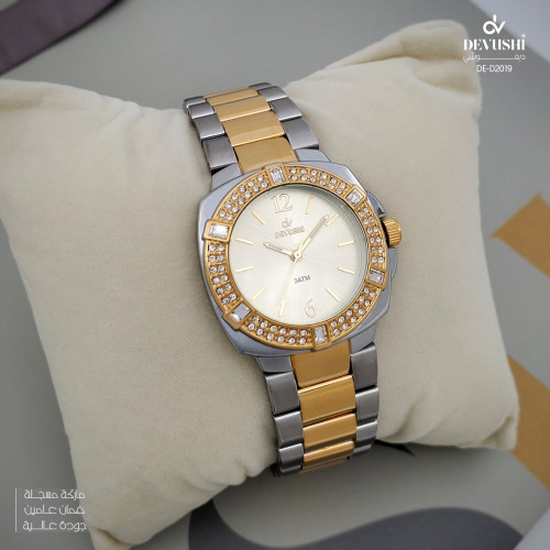 ساعة نسائية ديفوشي استيل بلون فضي و ذهبي