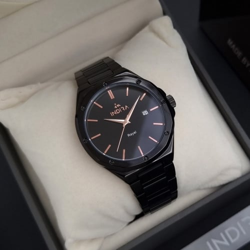 ساعة رجالية انديرا استيل بلون اسود