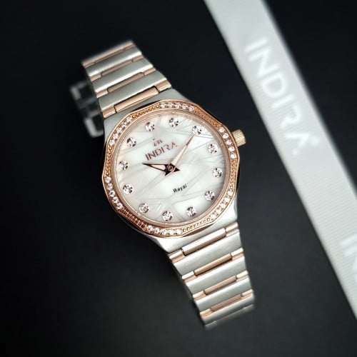 ساعة نسائية انديرا استيل بلون فضي و روز قولد