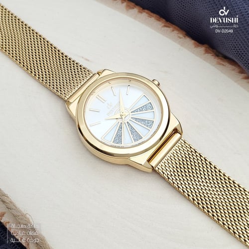 ساعة نسائية ديفوشي شبكي بلون ذهبي