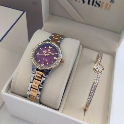 طقم ساعة نسائية ديفوشي استيل بلون فضي و ذهبي