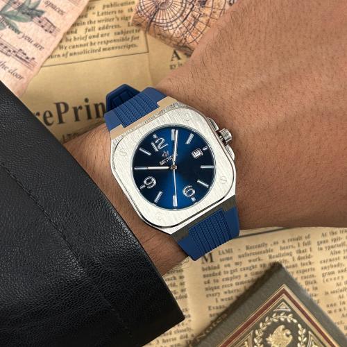 ساعة ديفوشي رجالية كحلي بإطار استيل وحزام مطاط ناع...