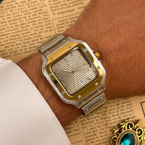 ساعة ديفوشي رجالية فضي و ذهبي بتصميم مربع فخم