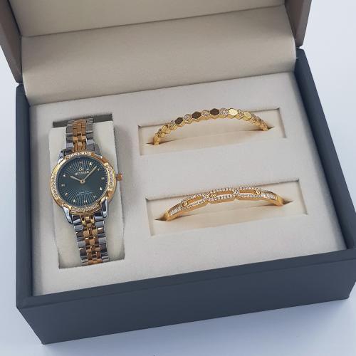 طقم ساعة واسوارتين نسائية ديفوشي استيل بلون فضي و...