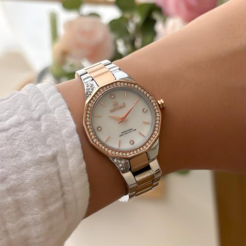 ساعة ديفوشي نسائية استيل روز قولد وفضي