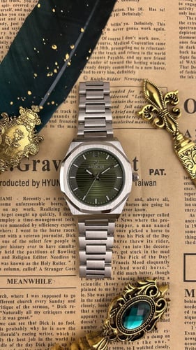 ساعة ديفوشي رجالية فضي ميناء اخضر وبسوار استيل أني...