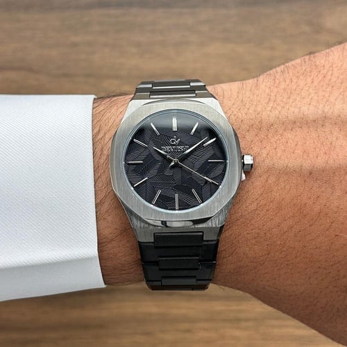 طقم ساعة استيل رمادي رجالي