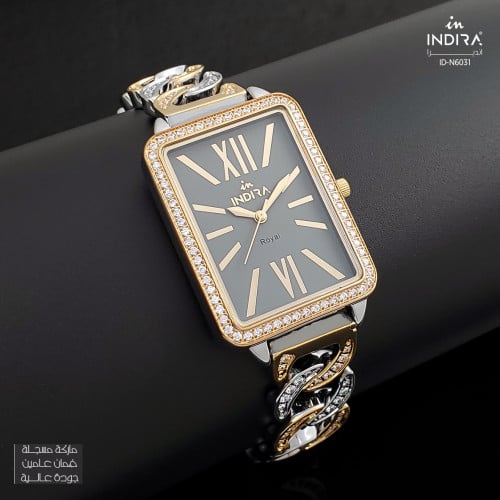 ساعة نسائية انديرا استيل بلون فضي و ذهبي (إطار كبي...