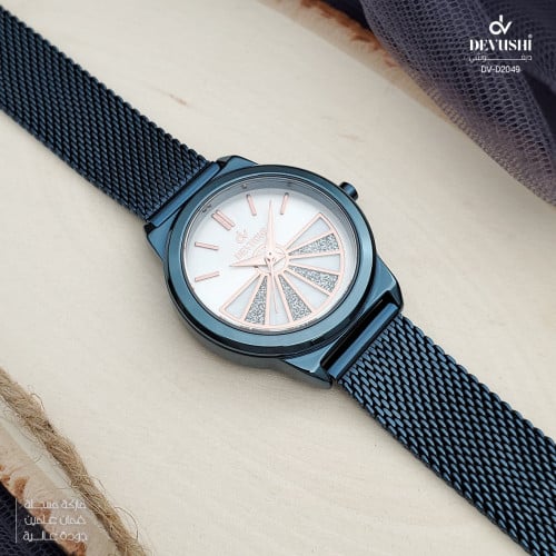 ساعة نسائية ديفوشي شبكي بلون كحلي