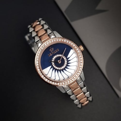 ساعة نسائية ديفوشي استيل بلون فضي و روز قولد