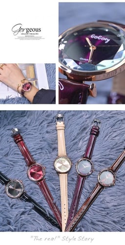 ساعة نسائية كوارتز أنيقة بحزام جلد عالي الجودة لون...