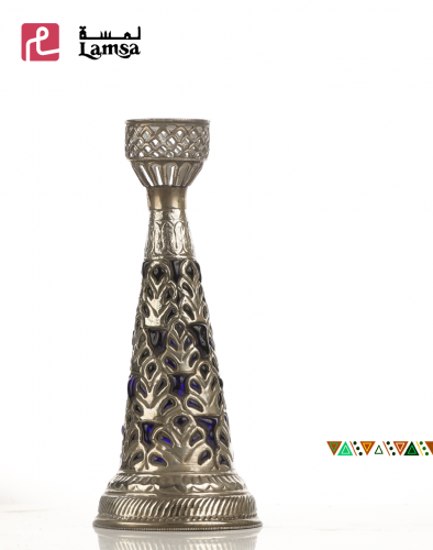 شمعدان من المعدن الابيض والكريستال