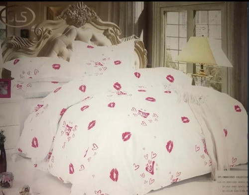 طقم مفرش أبيض مودرن LOVE مقاس مزدوج