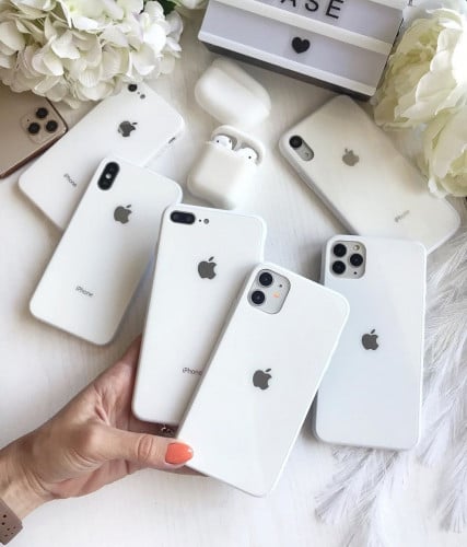 كفر ايفون زجاج أبيض White glass case