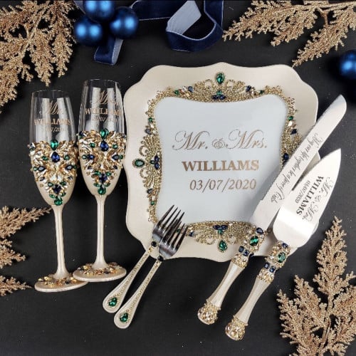 طقم عرسان مكون من 12 قطعة مرصع ب كريستال شوارفسكي