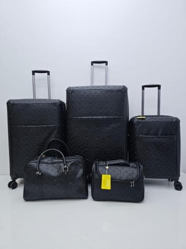 طقم شنط سفر فيبر ملبس جلد عدد 5 قطع