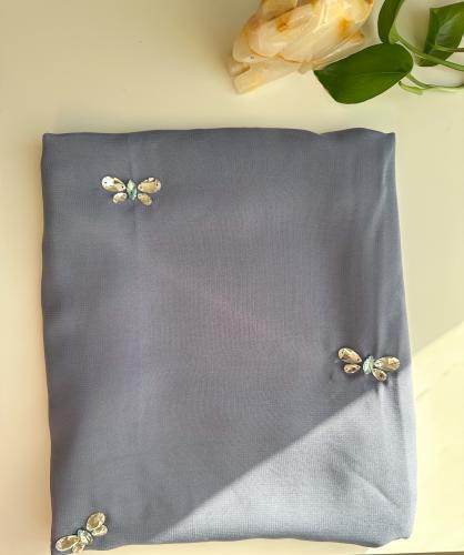 طرحة مطرزة كريستال فراشات | أزرق