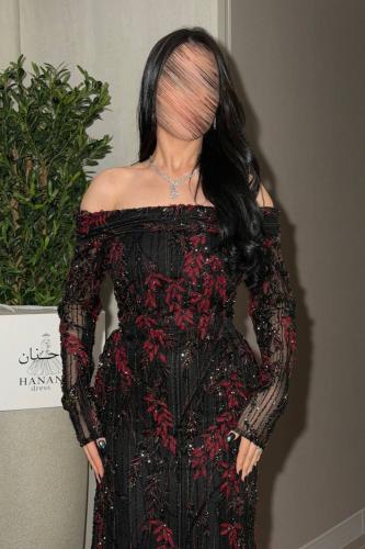 فستان جيسي سهره خرز شك سهره مع ورود شيفون خفيف اكمام طويل