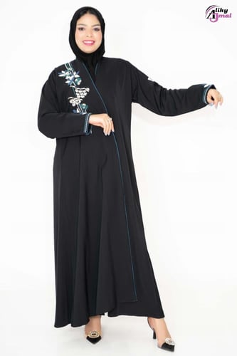 عباية نص كلوش تطريز ملون قماش انترنت AJ-121