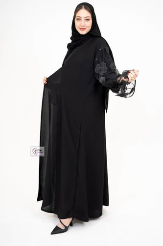 عباية لف نص كلوش دنتيل مع شك الاكمام قماش انترنت A...