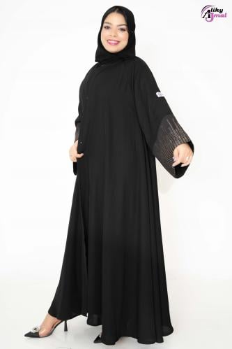 عباية نص كلوش قماش انترنت الكم قماش باربي تطريز مع...