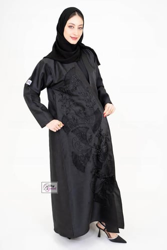 عبايه لف قماش تفته شك مع تطريز التنيف سهره AJ-108
