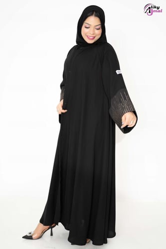 عباية نص كلوش قماش انترنت الكم قماش باربي تطريز مع...