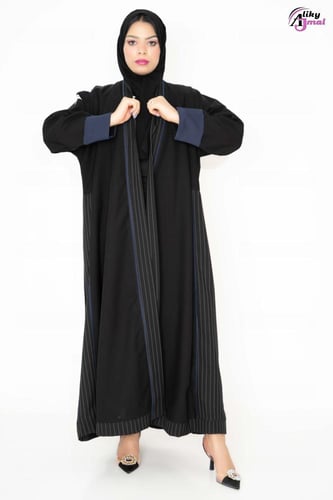 عباية نص كلوش كم صفطه مع تحديد قماش كتان مقلم في ا...