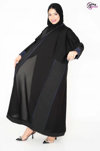 عباية نص كلوش كم صفطه مع تحديد قماش كتان مقلم في ا...