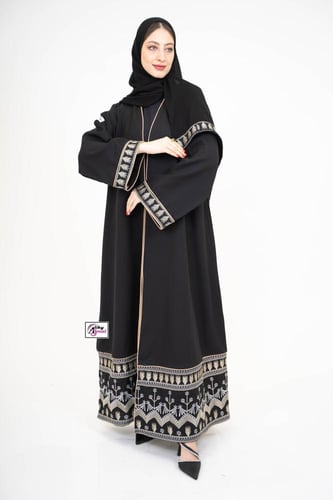 عباية نص كلوش تطزيز علي كم وتحت قماش كتان AJ-113