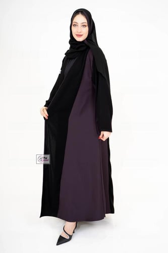 عباية نص كلوش كتان ملون مع ملكي AJ-111